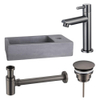 FugaFlow Eccelente Pietra ensemble de lavabo - 40x22x8cm - 1 trou de robinet - robinet de lavabo gunmetal - béton SW1469210
