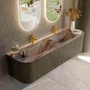 MONDIAZ KURVE-DLUX meuble de salle de bains 170cm arrondi gauche + droite couleur Shadow avec 1 tiroir et 2 portes. Lavabo LEAF double 2 trous de robinet Sombra. SW1433792