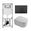 QeramiQ Dely Swirl Ensemble WC- 36.3x51.7cm - Réservoir encastré Geberit UP320 - Abattant de 35mm d'épaisseur - Plaque de commande noire mate - Boutons ronds - Blanc mat SW1138633