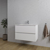 Saniclass Chaci Ensemble meuble de salle de bains - 80x46x55cm - lavabo en céramique blanc - 1 vasque ovale - 1 trou de robinet - 2 tiroirs - blanc mat SW721298
