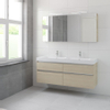 Bruynzeel Pinto badmeubelset 65.3x150x46cm 2 kraangaten 2 wasbakken 4 lades met spiegelkast met softclose composite natuur eiken SW384879 Bruynzeel Pinto badmeubelset 65.3x150x46cm 2 kraangaten 2 wasbakken 4 lades met spiegelkast met softclose composite natuur eiken SW384879