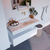 Mondiaz ALAN-DLUX Ensemble de meuble - 100cm - meuble Talc mat - 1 tiroir - Lavabo Cloud Opalo suspendu - vasque Droite - 0 trous de robinet SW806239