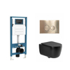 QeramiQ Dely Swirl Ensemble de toilette - réservoir encastré QeramiQ Flush - abattant slim - plaque de commande en métal laiton brossé - boutons ronds - noir mat SW1578319