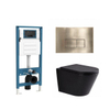 QeramiQ Dely Toiletset - inbouwreservoir Qeramiq Flush - 35mm zitting - metaal messing geborstelde bedieningsplaat - rechthoekige knoppen - mat zwart SW1578504
