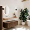 MONDIAZ THOR-DLUX Meuble de salle de bains 140cm arrondi gauche + droite couleur Walnut avec 1 tiroir et 2 portes. Vasque suspendue CLOUD Gauche sans trou de robinet couleur Saba. SW1464294