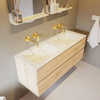 MONDIAZ VICA-DLUX Ensemble meuble de salle de bains - 130cm - meuble bas washed oak - 2 tiroirs - lavabo encastré cloud double - sans perçage pour robinet - version haute 60cm - opalo SW1088489