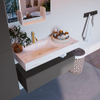 Mondiaz ALAN-DLUX Ensemble de meuble - 100cm - meuble Dark grey mat - 1 tiroir - Lavabo Cloud Ostra suspendu - vasque gauche - 1 trou de robinet SW807365