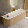 MONDIAZ KURVE-DLUX 145cm Meuble salle de bain avec module 25 G - couleur Oak - 1 tiroir - 1 porte - vasque BIG LARGE droite - 1 trou de robinet - couleur Ostra SW1137739