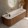 MONDIAZ KURVE-DLUX 140cm Meuble salle de bain avec module 25 G et D - couleur Walnut - 1 tiroir - 2 portes - vasque BIG SMALL centre - sans trou de robinet - couleur Glace SW1138026