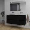 Saniclass Chaci Meuble de salle de bain - 120x46x55cm - lavabo en céramique noir - 2 vasques - sans trous de robinet - 2 tiroirs - miroir rectangulaire - noir mat SW816585