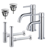 FortiFura Calvi Kit robinet lavabo - pour double vasque - robinet bas - bonde non-obturable - siphon design - Chrome brillant SW915290