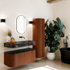 MONDIAZ THOR-DLUX 110cm meuble de salle de bains arrondi gauche + droite couleur Ruby avec 1 tiroir et 2 portes. Vasque suspendue CLOUD droite sans trou de robinet couleur Lava. SW1462855
