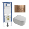 QeramiQ Dely Swirl Pack WC - 36,3x51,7cm - réservoir encastré Geberit UP720 Duofix Sigma - assise 35mm - plaque de commande en cuivre - boutons ronds - blanc brillant SW1413874