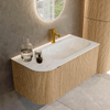 MONDIAZ KURVE-DLUX meuble de salle de bains 95cm avec module 25 L couleur Oak avec 1 tiroir et 1 porte. Lavabo BIG SMALL droite 1 trou de robinet couleur Opalo. SW1137527