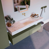 Mondiaz ALAN-DLUX Ensemble de meuble - 150cm - meuble - Army mat - 2 tiroirs - Lavabo Cloud Ostra suspendu - vasque Centre - 0 trous de robinet - Beige SW807770