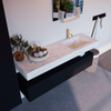 Mondiaz ALAN-DLUX Ensemble de meuble - 150cm - meuble Urban mat - 2 tiroirs - Lavabo Cloud Opalo suspendu - vasque Droite - 1 trou de robinet SW806298