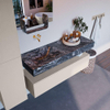 Mondiaz ALAN-DLUX Ensemble de meuble - 130cm - meuble Linen mat - 1 tiroir - Lavabo Cloud Lava suspendu - vasque Gauche - 0 trous de robinet SW808127