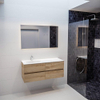 ENSEMBLE DE MEUBLE MONDIAZ VICA - 120cm - 4 tiroirs - lavabo Moon gauche - 1 trou de robinet - solid surface chêne blanchi SW410052