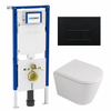 QeramiQ Dely Toiletset - 36.3x51.7cm - diepspoel - rimless - Geberit UP720 inbouwreservoir - softclose toilet zitting - 35mm - metaal mat zwarte bedieningsplaat - rechthoekige knoppen - mat wit SW1428005