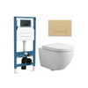 QeramiQ Dely Swirl Ensemble WC Compact - réservoir encastré QeramiQ flush - abattant 25 mm - plaque de commande en plastique beige - boutons rectangulaires - blanc brillant SW1590625