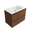 Saniclass Holz Pure Badkamermeubelset - 80x45x61.5cm - Flow solid surface wastafel wit - 1 wasbak - zonder kraangat - 2 lades - mat walnut pure (hout) SW1478388