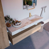Mondiaz ALAN-DLUX Ensemble de meuble - 150cm - meuble Washed Oak mat - 1 tiroir - Lavabo Cloud Frappe suspendu - vasque Droite - 1 trou de robinet SW808708