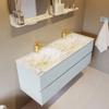 Mondiaz VICA-DLUX Ensemble de meuble de salle de bain - 130cm - meuble sous-vasque argile - 2 tiroirs - lavabo encastré nuage double - 2 trous de robinet - version haute de 60cm - glace SW1088188