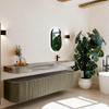 MONDIAZ THOR-DLUX Meuble de salle de bains - 200cm - arrondi gauche + droite - couleur Shadow - 2 tiroirs et 2 portes - Vasque suspendue CLOUD Droite 1 trou de robinet couleur Sombra SW1467294