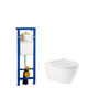 QeramiQ Salina Pack WC - sans bride - à fond creux - abattant à fermeture douce - abattant à déclipsage rapide - plaque de déclenchement argos blanc brillant - blanc SW98660