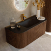 MONDIAZ KURVE 110cm Meuble salle de bain avec module 25 G et D - couleur Walnut - 1 tiroir - 2 portes - vasque CLOUD centre - 1 trou de robinet - Urban SW1138454