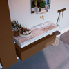 Mondiaz ALAN-DLUX Ensemble de meuble - 130cm - meuble Rust mat - 2 tiroirs - Lavabo Cloud Glace suspendu - vasque Droite - 0 trous de robinet SW805887