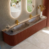 MONDIAZ KURVE-DLUX Meuble de salle de bains 200cm arrondi gauche + droite couleur Ruby avec 2 tiroirs et 2 portes. Lavabo STOR SMALL Double 2 trous de robinet Oza. SW1432850