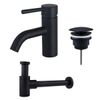 Fortifura Calvi Kit mitigeur lavabo - robinet bas - bonde non-obturable - siphon design bas - Noir mat SW891929