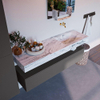 Mondiaz ALAN-DLUX Ensemble de meuble - 150cm - meuble Dark grey mat - 1 tiroir - Lavabo Cloud Glace suspendu - vasque Droite - 0 trous de robinet SW805521