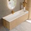 MONDIAZ KURVE-DLUX 145cm Meuble salle de bain avec module 25 D - couleur Oak - 1 tiroir - 1 porte - vasque BIG LARGE gauche - 1 trou de robinet - couleur Ostra SW1137804