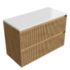 Saniclass Holz Atelier Ensemble meuble de salle de bains - 100x45x62.5cm - plan Torino en Solid Surface blanc - sans trou de robinetterie - 2 tiroirs - chêne natural mat (bois) SW1478704