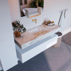 Mondiaz ALAN-DLUX Ensemble de meuble - 130cm - meuble Talc mat - 1 tiroir - Lavabo Cloud Frappe suspendu - vasque Centre - 0 trous de robinet SW805152