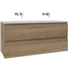 Saniclass Chaci Ensemble meuble de salle de bains - 120x46x55cm - lavabo en céramique blanc - 2 vasques - sans trous de robinet - 2 tiroirs - chêne SW809391