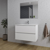 Adema Chaci Ensemble salle de bain - 80x46x55cm - 1 vasque en céramique blanche - 1 trou de robinet - 2 tiroirs - miroir rectangulaire - blanc mat SW816518