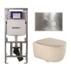 QeramiQ Dely Swirl Toiletset - 36.3x51.7cm - Geberit UP320 inbouwreservoir - met Burda frame - slim zitting - steel bedieningsplaat - ronde knoppen - beige SW1130214