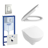 Villeroy & Boch O.novo Compact DirectFlush Pack WC avec réservoir encastrable, WC murale avec abattant frein de chute et déclipsable, plaque de commande verticale/horizontale chrome mat SW159226