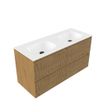 Saniclass Holz Atelier Badkamermeubelset - 120x45x61.5cm - Flow solid surface wastafel wit - 2 wasbakken - zonder kraangaten - 4 lades - mat eiken natural (hout) SW1478411