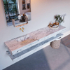 Mondiaz ALAN-DLUX Ensemble de meuble - 200cm - meuble Glace mat - 0 tiroirs - Lavabo Cloud Glace suspendu - vasque Gauche - 0 trous de robinet SW808818