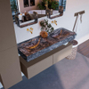Mondiaz ALAN-DLUX Ensemble de meuble - 130cm - meuble Smoke mat - 2 tiroirs - Lavabo Cloud Lava suspendu - vasque Gauche et droite - 0 trous de robinet SW808227