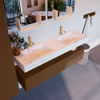 Mondiaz ALAN-DLUX Ensemble de meuble - 150cm - meuble Rust mat - 1 tiroir - Lavabo Cloud Ostra suspendu - vasque Gauche et droite - 2 trous de robinet SW807325