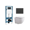 QeramiQ Dely Swirl Compact Toiletset - inbouwreservoir QeramiQ flush - slim zitting - kunststof bedieningsplaat mat antraciet - rechthoekige knoppen - mat wit SW1590795
