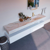 Mondiaz ALAN-DLUX Ensemble de meuble - 200cm - meuble Talc mat - 2 tiroirs - Lavabo Cloud Frappe suspendu - vasque Droite - 1 trou de robinet SW805430