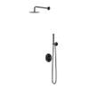 IVY Pact Ensemble de douche de pluie - encastré - inverseur-arrêt 2 voies - bras de plafond 15 cm - pomme de douche principale medium ronde 25 cm - barre de douche avec sortie - flexible de douche 150 cm - douchette bâton - Chrome noir PVD SW1035512