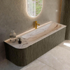 MONDIAZ KURVE-DLUX Meuble de salle de bains 145 cm arrondi à gauche couleur Shadow avec 1 tiroir et 1 porte. Lavabo BIG LARGE à droite 1 trou de robinet Nata. SW1432314