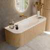 MONDIAZ KURVE-DLUX 130cm Meuble salle de bain avec module 25 G et D - couleur Oak - 1 tiroir - 2 portes - vasque BIG SMALL centre - sans trou de robinet - couleur Ostra SW1137765